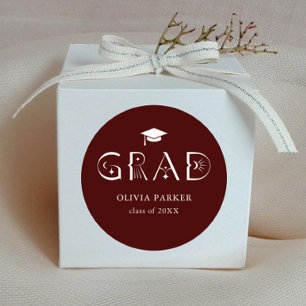 Boho GRAD Typography Maroon Classic Round Sticker