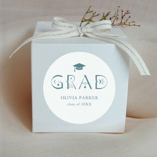 Boho GRAD Typography Teal Classic Round Sticker