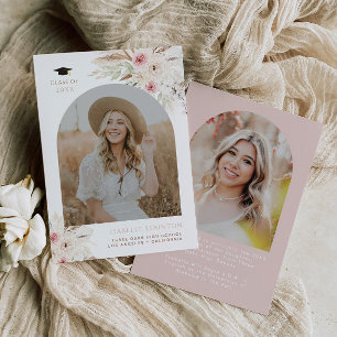 Boho Graduation Announcement Girl Grad Photo Pink 