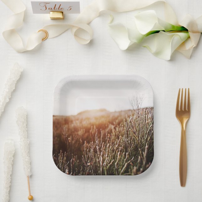Boho Grass Field Any Occasion Paper Plate (Wedding)