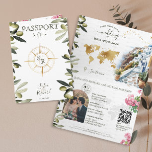 Boho Greece Destination Wedding Passport QR Code Invitation