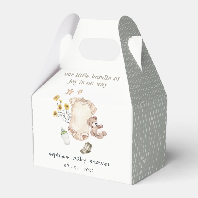 Boho Green Baby Clothes Gender Neutral Baby Shower Favour Box (Front Side)