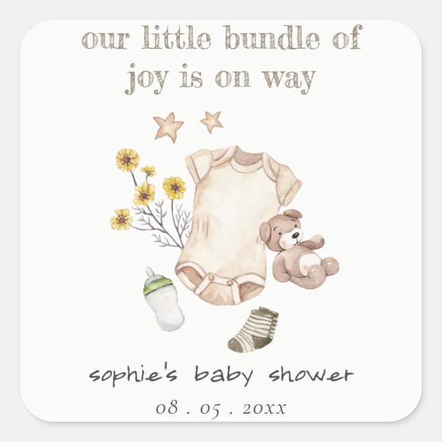 Boho Green Baby Clothes Gender Neutral Baby Shower Square Sticker (Front)