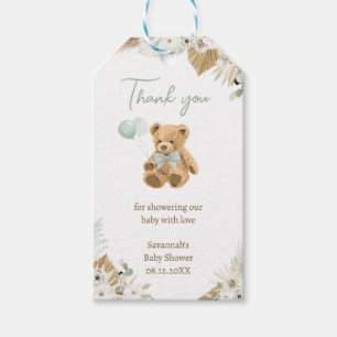 Boho Green Bear Baby Shower Favour Tags