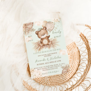 Boho Green Bear Baby Shower Invitation