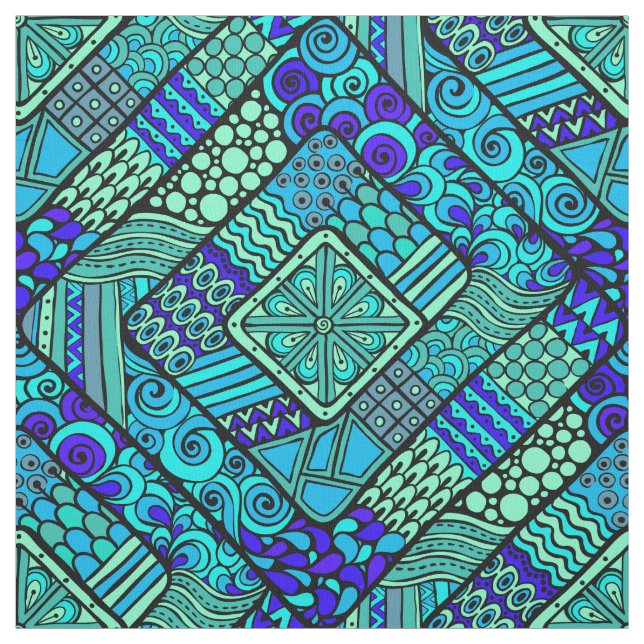 Boho Green blue abstract tribal pattern Fabric (Swatch)