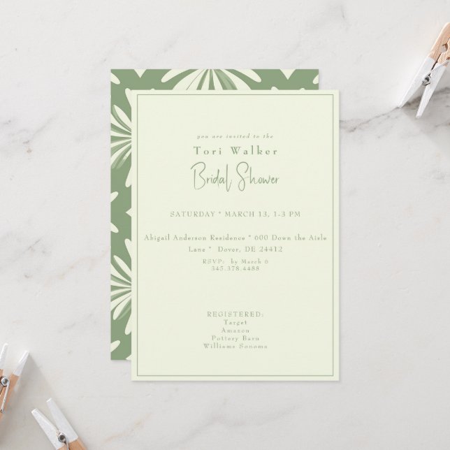 Boho Green Bridal Shower Invitation (Front/Back In Situ)