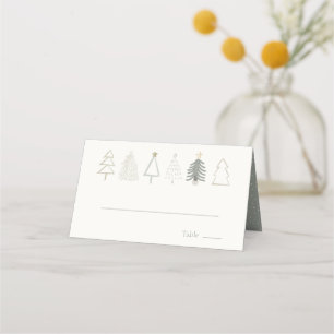 Boho Green Christmas Trees Holiday Place Card