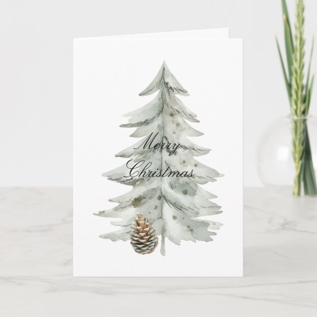 Boho Green Christmas Trees Pine Cones Card (Front)