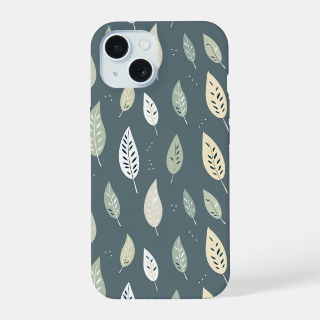 Boho Green Colour Leaves Seamless Pattern iPhone 15 Case (Back)
