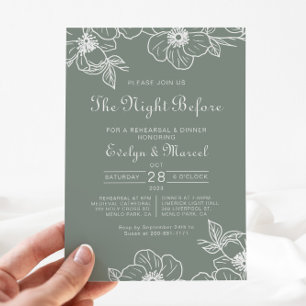 Boho Green Destination Floral Rehearsal Dinner  Invitation