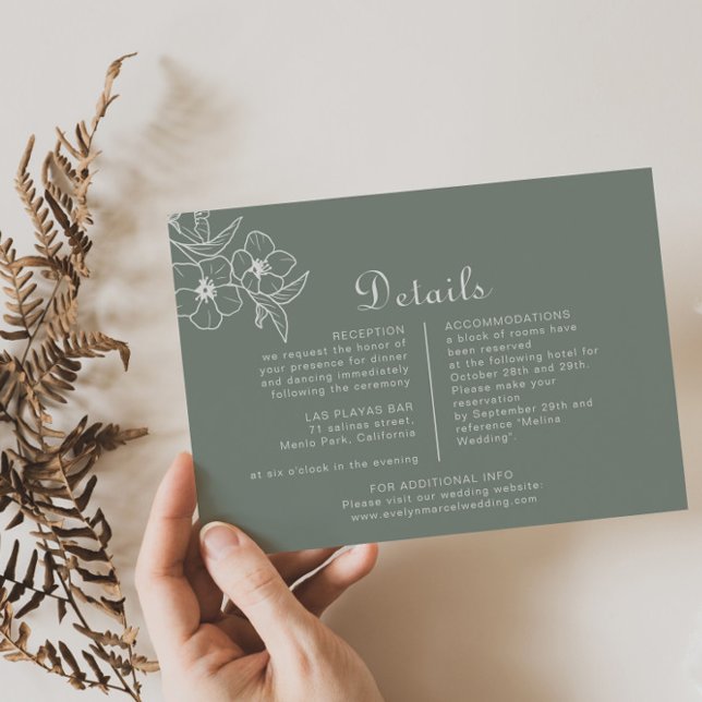 Boho Green Destination Floral Wedding Details  Enclosure Card (Creator Uploaded)