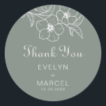 Boho Green Destination Floral Wedding Thank You   Classic Round Sticker<br><div class="desc">This boho green destination floral wedding thank you classic round sticker is perfect for a rustic wedding. The design features watercolor apple blossoms and flowers in a green background.</div>