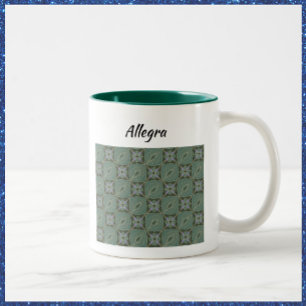 Boho Green Ethnic Batik Print Two-Tone Coffee Mug