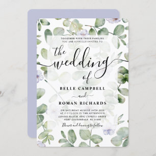 Boho Green Eucalyptus & Purple Floral Wedding  Invitation