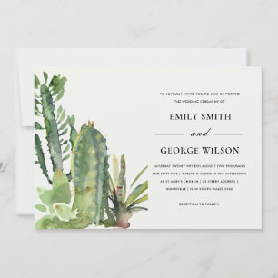 BOHO GREEN FLORAL DESERT CACTI FOLIAGE WEDDING INVITATION