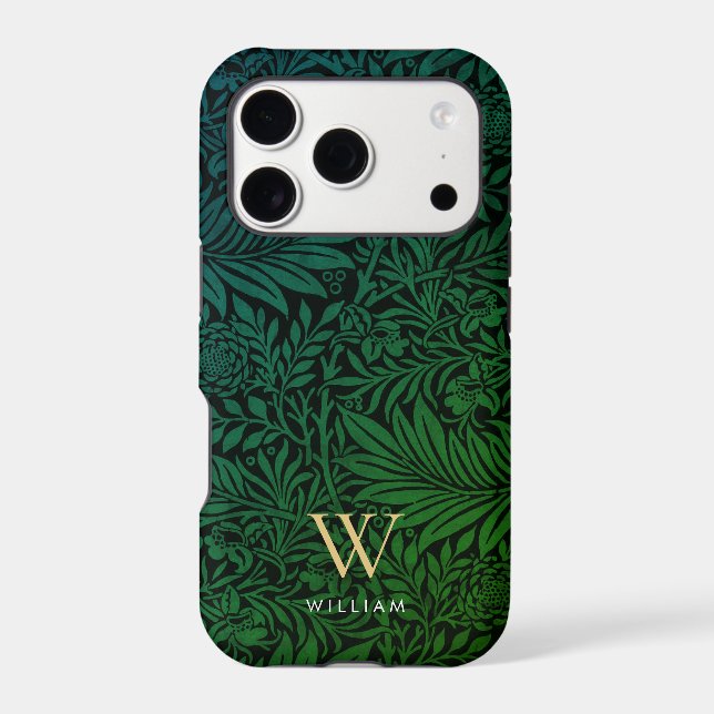 Boho Green Floral Gold Monogram Name (Back)