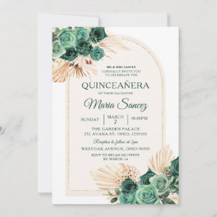 Boho Green Floral Mexican Quinceañera Invitation