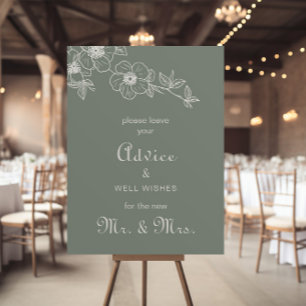 Boho Green Floral Wedding Advice and Well Wishes  Poster