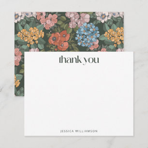 Boho Green Floral Wildflower Custom Stationery Thank You Card