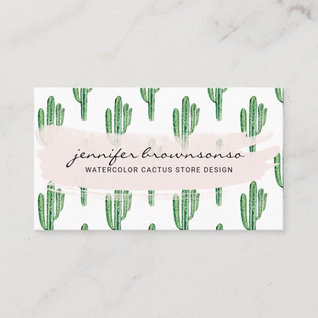 Boho Green Flower Cute Cactus Business Card (Front)