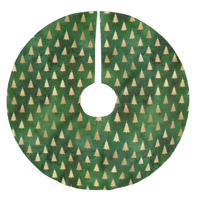 Boho Green Gold Trees Christmas Brushed Polyester Tree Skirt (Front)