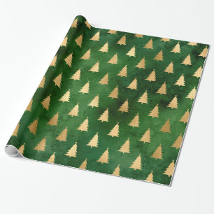 Boho Green Gold Trees Christmas Wrapping Paper