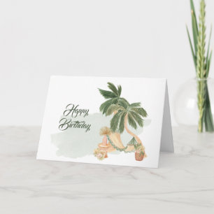 Boho Green Hammock Palm Trees Floral Birthday Card
