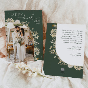 Boho Green Happy Diwali Photo Cards
