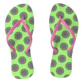 Boho Green Mandala Pattern Pair of Flip Flops