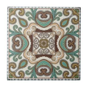 Boho Green Pattern Ceramic Tile