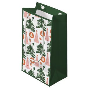 Boho Green Pink Orange Christmas Trees Small Gift Bag