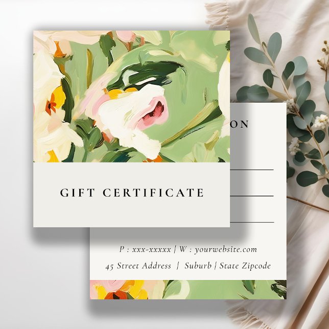 Boho Green Pink Painted Floral Gift Certificate  (Creator Uploaded)