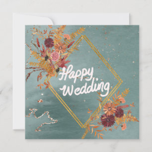 Boho Green Red Floral Floral Pattern Happy Wedding Invitation