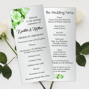 Boho Green Roses Metallic Silver Wedding Program