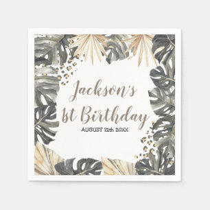 Boho Green Sage Wild One Birthday Paper Napkin