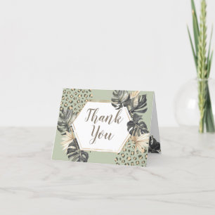 Boho Green Sage Wild One Thank You Folded Card