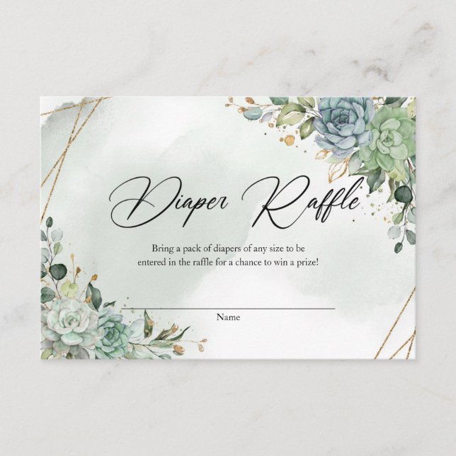 Boho green succulents eucalyptus foliage gold  enclosure card (Front)