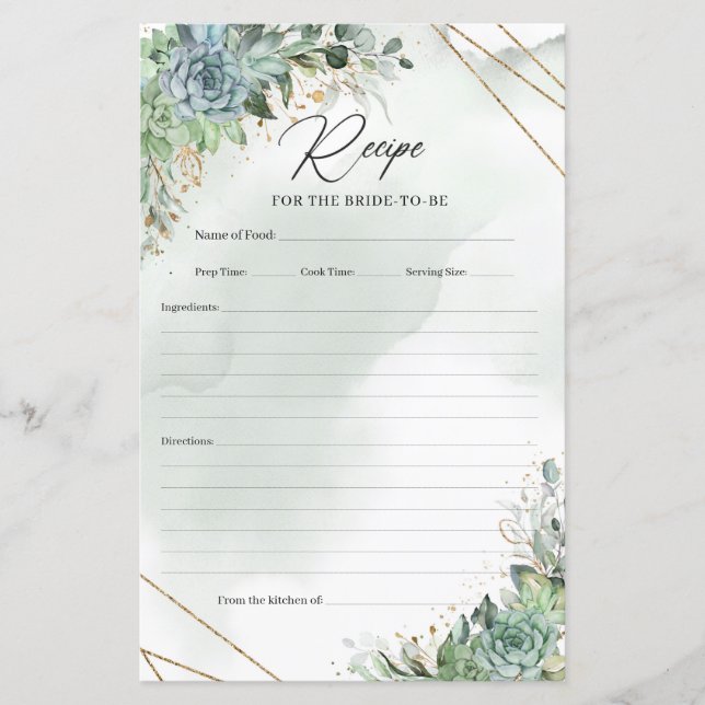 Boho green succulents eucalyptus gold recipe (Front)