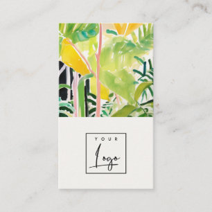 Boho Green Tropical Leafy Foliage Botanical Logo Business Card