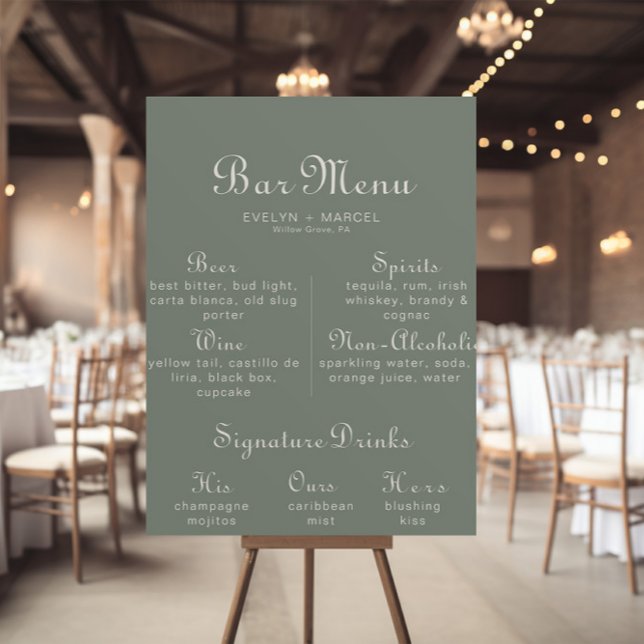 Boho Green Wedding Bar Menu  Poster (Creator Uploaded)