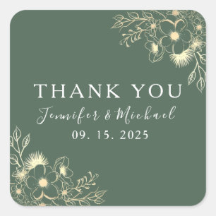 Boho Green Wedding Thank You Square Sticker