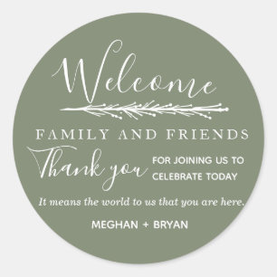 Boho  Green Welcome to Our Wedding Classic Round Sticker