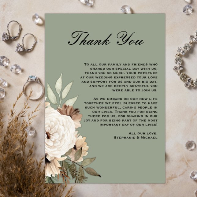 Boho Green, Wildflower Bouquet Wedding Thank You (Creator Uploaded)