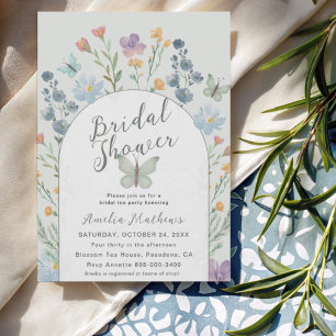 Boho Green Wildflower & Butterfly Bridal Shower Invitation