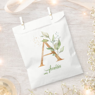 Boho greenery and gold foliage A monogram Favour Bag