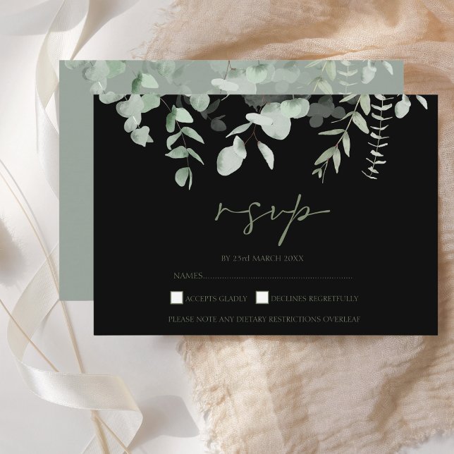 Boho Greenery Black Eucalyptus Wedding RSVP (Creator Uploaded)