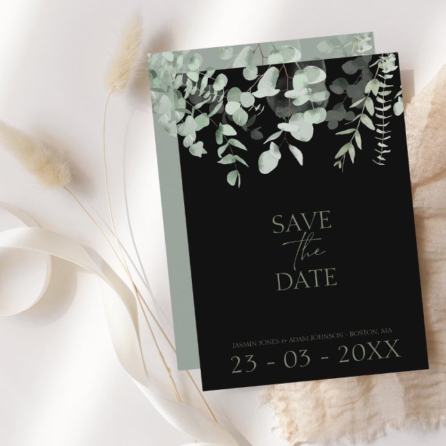 Boho Greenery Black Eucalyptus Wedding Save The Date (Creator Uploaded)