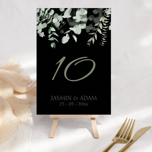 Boho Greenery Black Eucalyptus Wedding Table Number (Creator Uploaded)