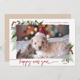 Boho Greenery Burgundy Beige 2022 New Year Holiday Card